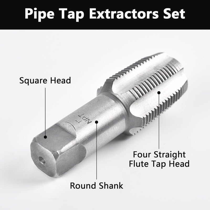 Funnytek 5-Pieces NPT Pipe Tap Set, 3/4", 1/2", 3/8", 1/4", 1/8" NPT Taps Carbon Steel Pipe Tap Set for Clean Accurate Threads with Storage Case Perfect for Plumbers Mechanics DIYers - Image 2